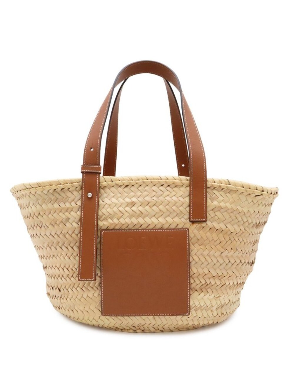 Loewe Basket Bag Medium Handbag Palm Leaf Leather Natural Tan Brown